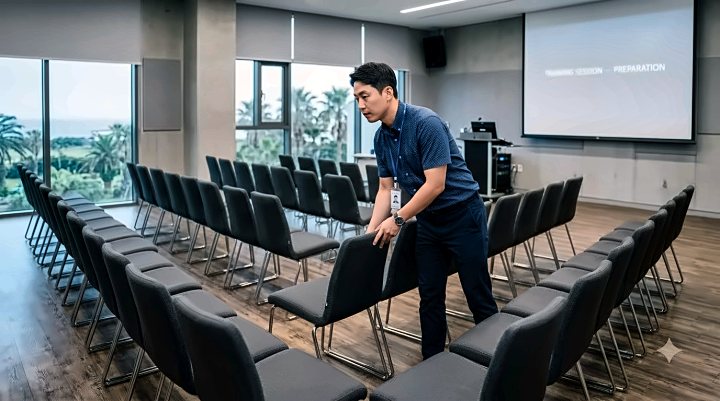 고등학교 교직원 직무연수 제주 1박2일, 학교장터 전자계약 — 행사 분위기를 보여 주는 AI 이미지